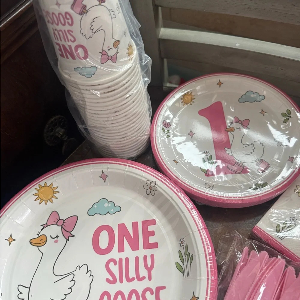 One Silly Goose Pink Party Supplies Set for 25 Guests
